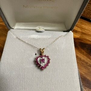 14k Gold and Ruby Heart Pendant Necklace